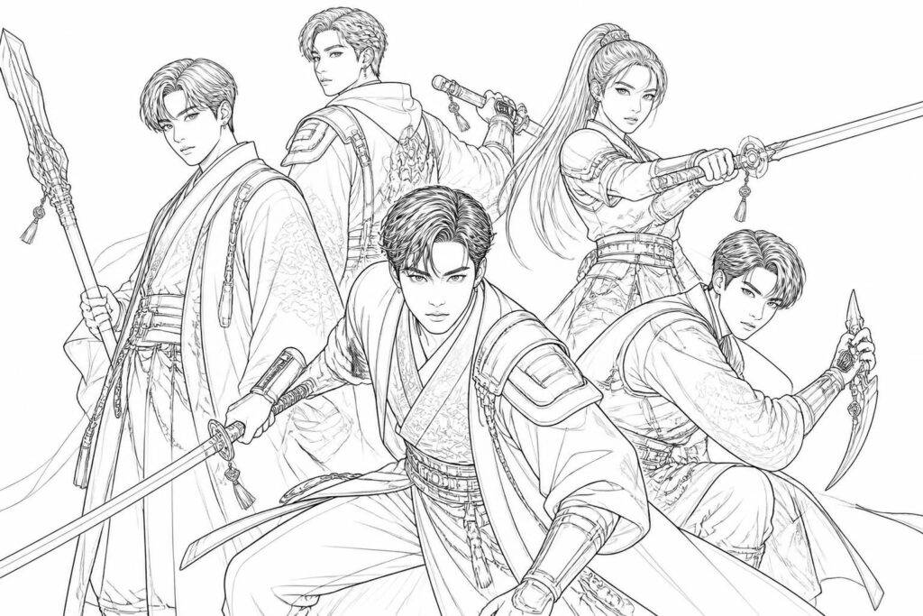 téléchargez et imprimez facilement des dessins k-pop demon hunters à colorier, spécialement conçus pour les fans passionnés.