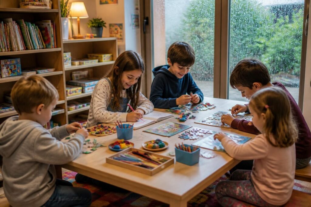 découvrez des idées d'activités intérieures amusantes et créatives pour occuper vos enfants durant un après-midi pluvieux.